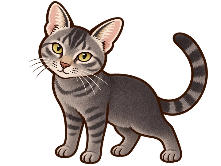 グレーのしま模様と黄色い目を残した猫のイラスト