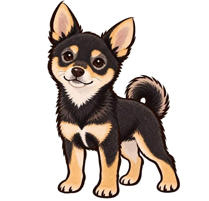 元写真の耳と黒・茶色の模様を残した、手描き風の柴犬イラスト